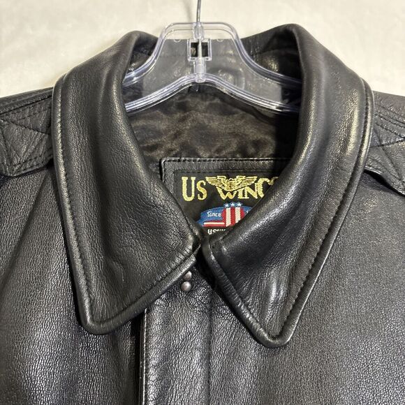 US Wings Men’s Black Leather Bomber Flight Jacket Size XXL - Picture 16 of 16